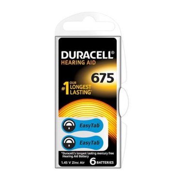 Duracell DA675 battery for hearing aids, 6-piece blister pack
