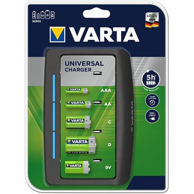 Caricabatterie Universale Ni-MH per batterie AAA, AA, C, D e 9V VARTA Universal Charger