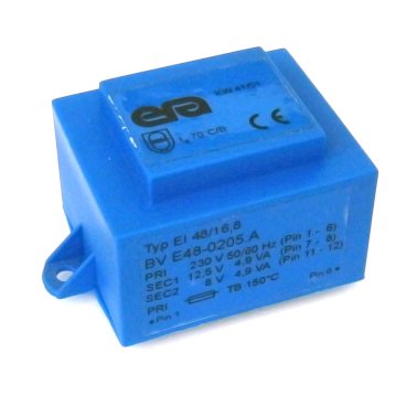 Trasformatore Incapsulato 230V - 12,5V - 8V 10VA EI48 BVE48-0205.A