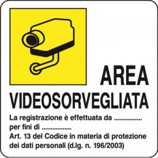 Cartello in alluminio "Area videosorvegliata" 16x19 cm