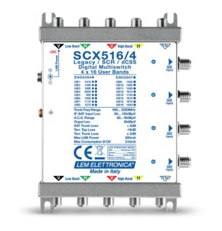 LEM Elettronica SCW516/4 Multiswitch Ibrido Passante 5 Ingressi VH/VH o Wide Band + Terrestre e 4 uscite dCSS/SCR