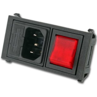 Bulgin BZ01011 Polysnap Module with VDE IEC C14 Plug, Fuse Holder and Red Illuminated Switch