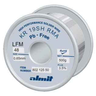 Almit 802 125 50 Tin Alloy Wire LFM-48 Flux KR19SH REL1 diameter 0.65mm 500 grams