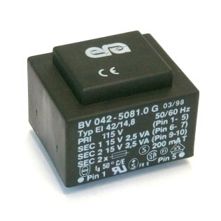 Encapsulated Transformer 115V - 2x15V - 5VA EI42 ERA Pulse BV042-5081.0