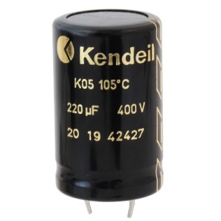 Electrolytic Capacitor 220uF 400V 105 ° C 25x40mm Snap in 10mm pitch Kendeil K054002210PM0C040