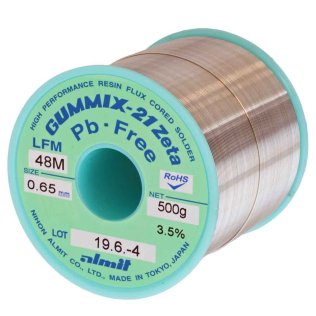 Almit 80852550 Tin Alloy Wire LFM-48M SAC305 GUMMIX 21 Zeta Flux REL1 diameter 0,65mm 500 grams