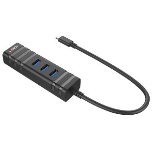 USB Type C Ethernet LAN RJ45 Gigabit Adapter with HUB 3 USB 3.1 Lindy 43249 ports
