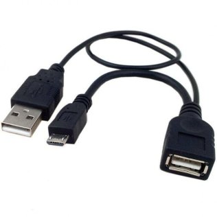 AF 2.0 OTG Micro USB M USB Cable with USB Power, 30cm Black