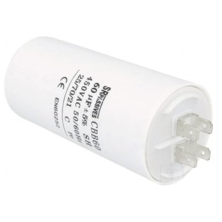 Motor Starting Capacitor 60uF 450VAC 50x106mm without tang