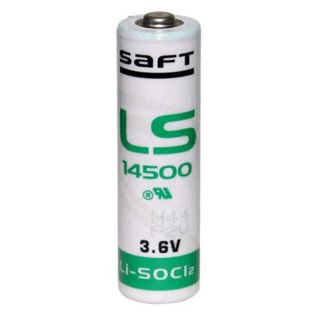 SAFT LS14500 3.6V AA size lithium battery with 2600mAh solder terminals