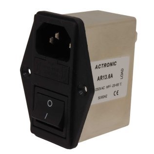 Actronic AR13.6A EMI Filter with IEC C14 Plug, Switch and Fuse Holder 6A 250V