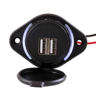 Doppia presa piatta USB-A 12/24Vdc-> 5Vdc 3,1A da pannello con LED Bianco