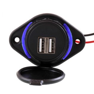 Doppia presa piatta USB-A 12/24Vdc-> 5Vdc 3,1A da pannello con LED Blu