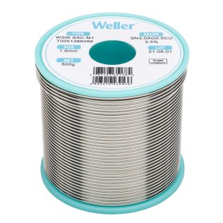 Weller T0051386099 WSW Lead Free Tin Alloy Wire 1.6mm for Electronic Soldering SAC M1 500g Sn3.0Ag0.5Cu Weller T0051386099
