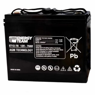 12V 70Ah Rechargeable Lead Acid Battery AGM VRLA Energyteam ET12-70