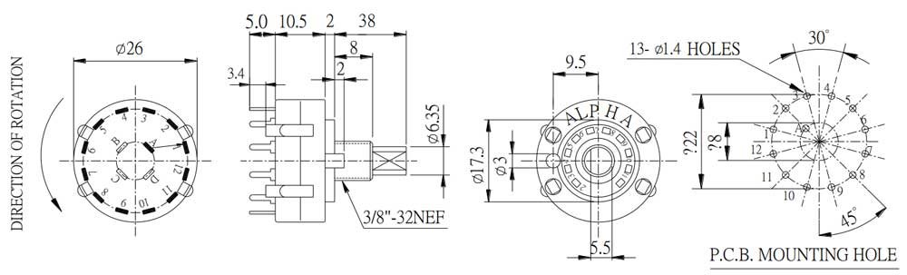 Alpha SR26 size rotary switches