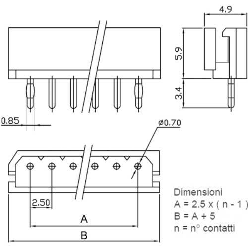 2 pole 2.5mm pitch male connector from vertical PCB EXCON 250302WV054