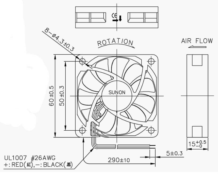 Dimensioni SUNON MF60152V1-1000U-A99