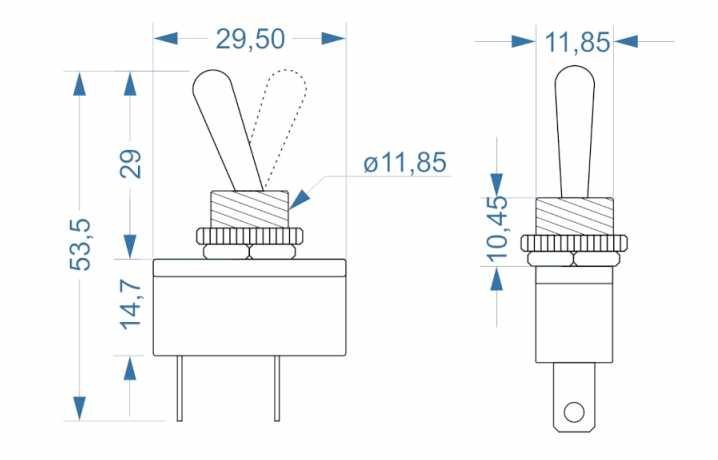 Apem serie 630 dimensioni 301IL0631 Interruttore a levella on-off