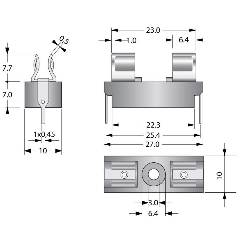 C1023 Portafusibile da PCB per fusibili 5x20 15A/250V passo 25mm