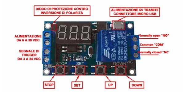 Modulo Timer compatto 12V (da 6 a 30VDC) regolabile