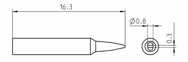 Dimensioni - Weller RTPS008S-MS Punta Smart cacciavite da 0,8mm per WXMPS MS T0050111499