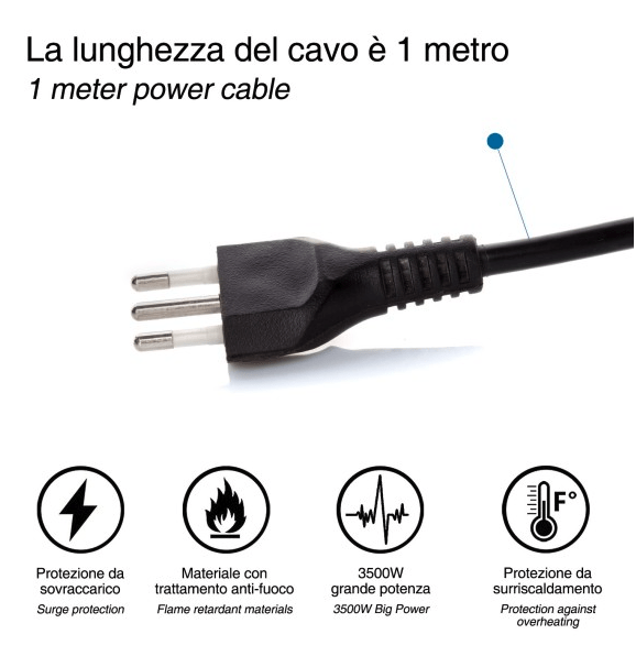 05 Multipresa 3 posti polivalenti schuko + 10/16a con interruttore cavo 1m e spina 16a