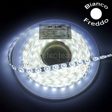 Striscia LED 5 Metri Colore Bianco Freddo 12 VDC IP65 4,8W/m