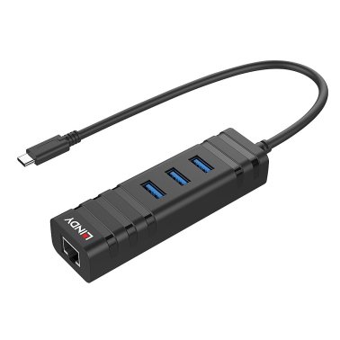 Adattore USB tipo C Ethernet LAN RJ45 Gigabit con HUB 3 porte USB 3.1 Lindy 43249