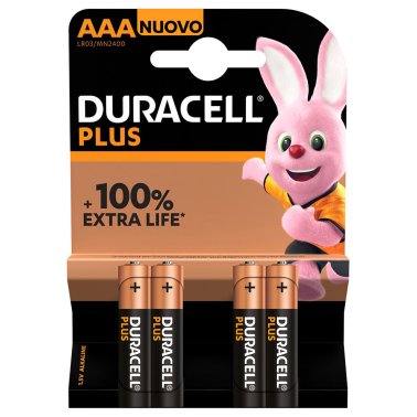 Batterie Alcaline Duracell Plus AAA Mini Stilo - Confezione 4 pile