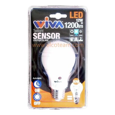 Lampada Led 12W attacco E27 4000°K con sensore crepuscolare