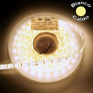 Striscia LED 5 Metri Colore Bianco Caldo 12VDC 14,4W/m IP65 Resinata