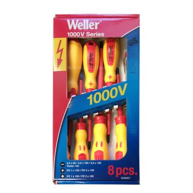 Weller SD8SET Kit 8 cacciaviti a Taglio, Phillips, Pozidriv e Cercafase con Isolamento 1000V