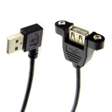 Cavo prolunga USB tipo A maschio ad angolo lato sinistro e femmina con flangia e viti lunghezza 1,5mt nero