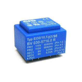 Era Encapsulated Transformer EI30 / 10,5 1VA 2x115V - 2x6V