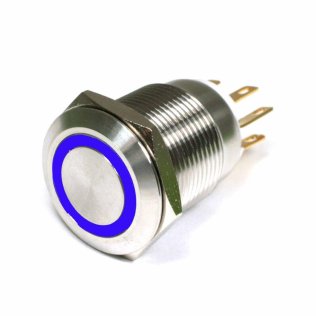 Vandal-proof push button INOX 19mm Illuminated with Blue Led