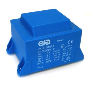 Encapsulated Transformer 2x115V - 2x15V - 25VA EI60 Era Pulse BV060-0281.0