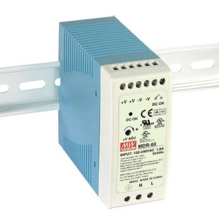 Mean Well MDR-60-12 12V 5A DIN rail power supply with DC OK output