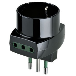 Multiple adapter from Italian plug 10A to schuko socket P40 + 2 sockets 10A Vimar 00322
