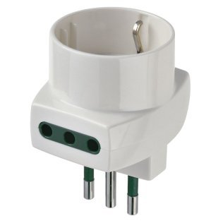 Multiple adapter from Italian plug 10A to schuko socket P40 + 2 sockets 10A Vimar 00322.B
