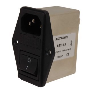 Actronic AR13.6A Filtro EMI con Spina IEC C14, Interruttore e Portafusibile 6A 250V