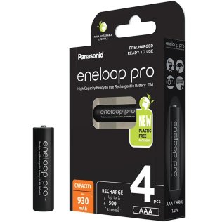 Panasonic Eneloop PRO, Batteria AAA Ministilo ricaricabile, Ni-MH, 1,2V, 930mAh, Ready-to-Use, confezione 4 pezzi, BK-4HCDE/4BE