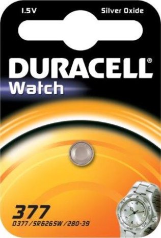 Duracell 377 silver oxide watch battery compatible with SR626SW SB-AW AG4