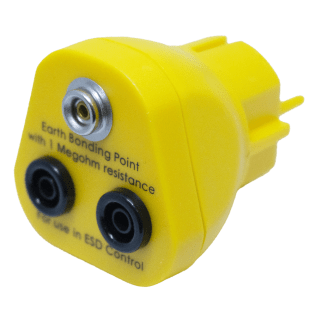Spina Schuko ESD - 2 prese banana e 1 bottone