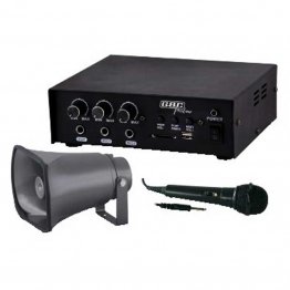 Kit Amplificatore e Tromba per impianto Audio Megafono per Auto e Furgoni 12VDC/230VAC con MP3 e Microfono