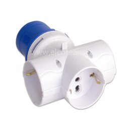 Industrial Plug Adapter 16A 6H to 3 Universal Schuko + 2-pin socket outlets EN 60309