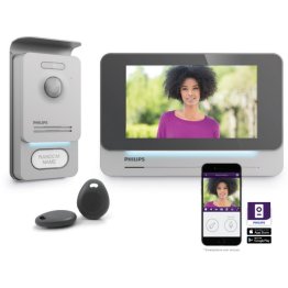 Philips WelcomEye Connect Pro 2 Wire Video Intercom Kit with Wi-Fi Internal Monitor and External Pushbutton Panel with RFid Reader