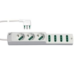 Power strip with cable and 4 Italian by-pass sockets and 3 Schuko sockets Vimar 00424.CC.B white color
