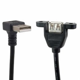 USB cable A/A Male/Female 0,6mt black assembly with flange and 90° connector