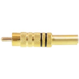 Gold polarized RCA coaxial plug with black cable guide spring